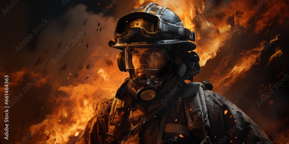Firefighters work to extinguish fire explode accident Team fightingThey are fire drilling or fire fighting on the road the village or forest fire in the background