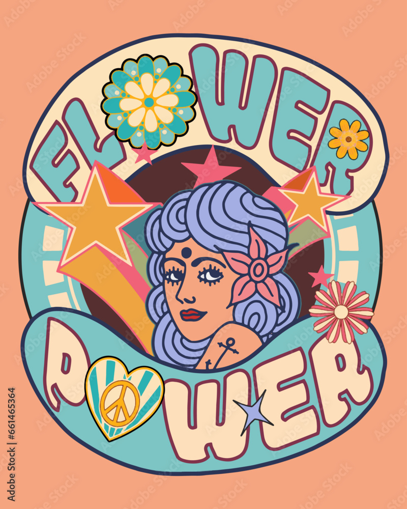 Groovy Flower Power Vector Art, Illustration and Graphic