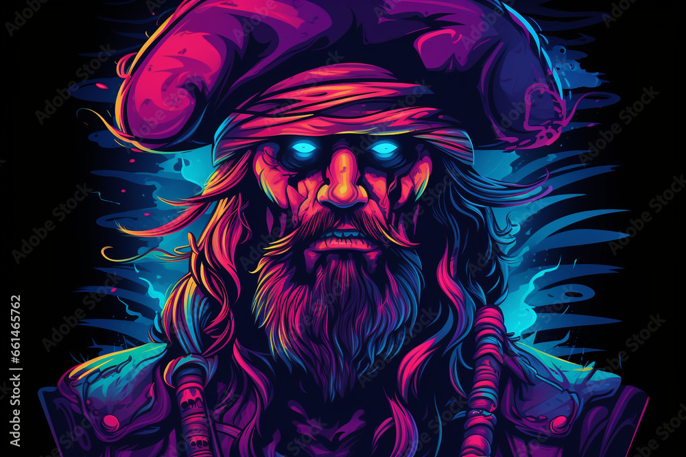 pirate vector. neon dark background. 3d rendering, AI generative pirate vector. neon dark background. 3d rendering, AI generative