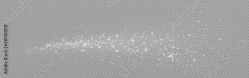 White png dust light. Christmas background of shining dust Christmas glowing light bokeh confetti and spark overlay texture for your design  