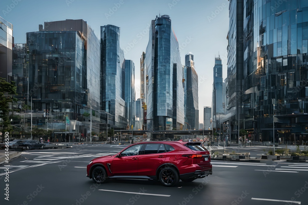 Naklejka premium A view of modern cities, buildings, and the sky. Generative AI