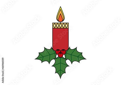 Icono de vela con muérdago o acebo.