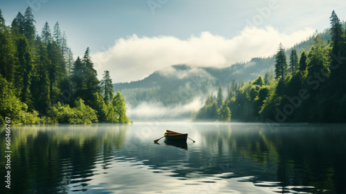 A small boat floating of a lake © Cedar