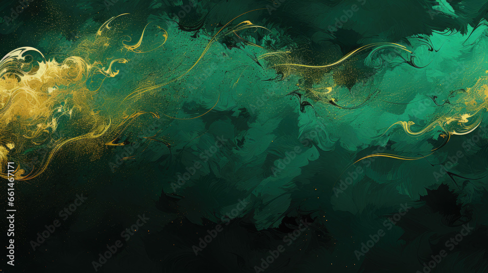 Fototapeta premium Emerald Green and Sparkling Gold Gritty Background 