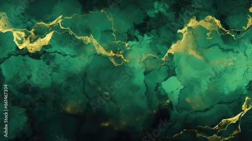 Emerald Green and Sparkling Gold Gritty Background Created with Generative AI	 #661467304