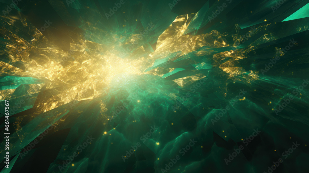 Fototapeta premium Emerald Green and Sparkling Gold Gritty Background Created with Generative AI