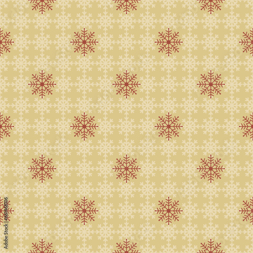 Beautiful Christmas seamless vector snowflake texture on light yellow background. Monochrome seasonal pattern for wrapping paper, greeting cards, invitations, gift boxes and web background.