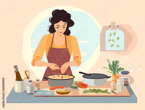 A Woman Cooking In The Kitchen