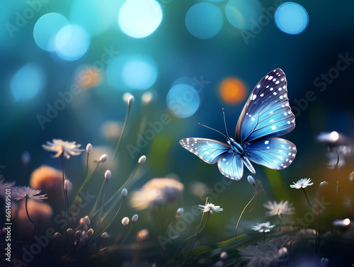 A Butterfly Flying Over Flowers © netsign