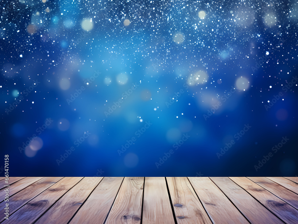 A Wooden Table With Blue And White Lights A Wooden Table With Blue And White Lights