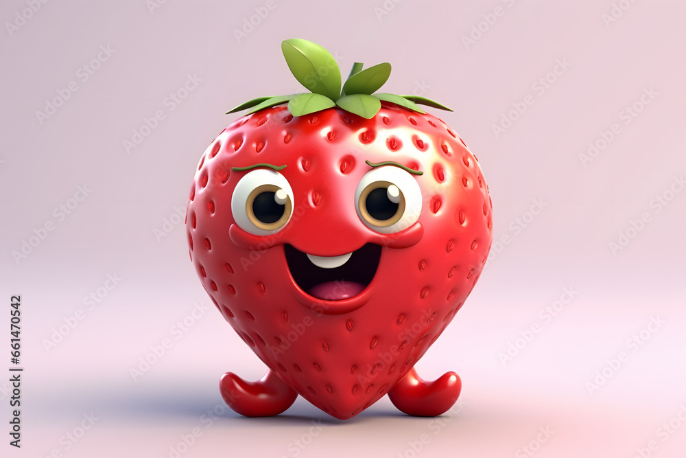 Fototapeta premium Strawberry With Cute Face 3d Rendering