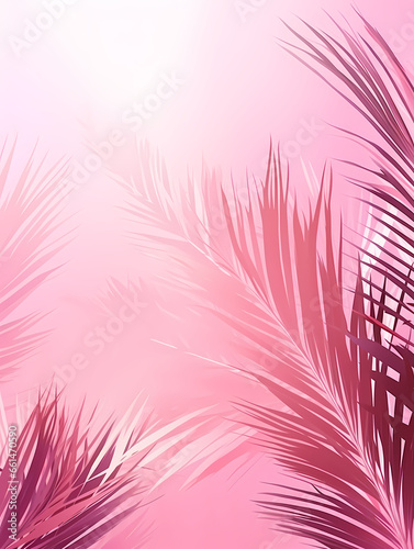 A Pink Background With Palm Leaves © netsign