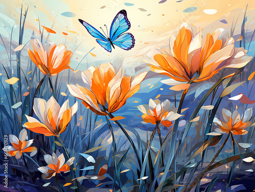 A Butterfly Flying Over Flowers