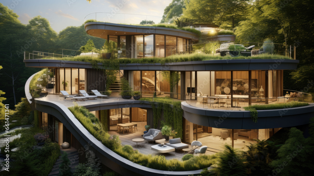 ultra modern architect villa lots of green plants. ECO friendly living
