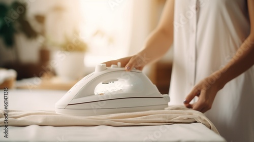 ironing clothes on the bed 