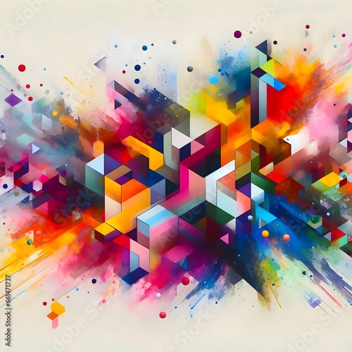 Colorful paint splatters of geometric abstraction