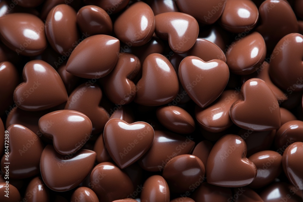 Chocolate candies in heart shape texture, AI Generated Chocolate candies in heart shape texture, AI Generated