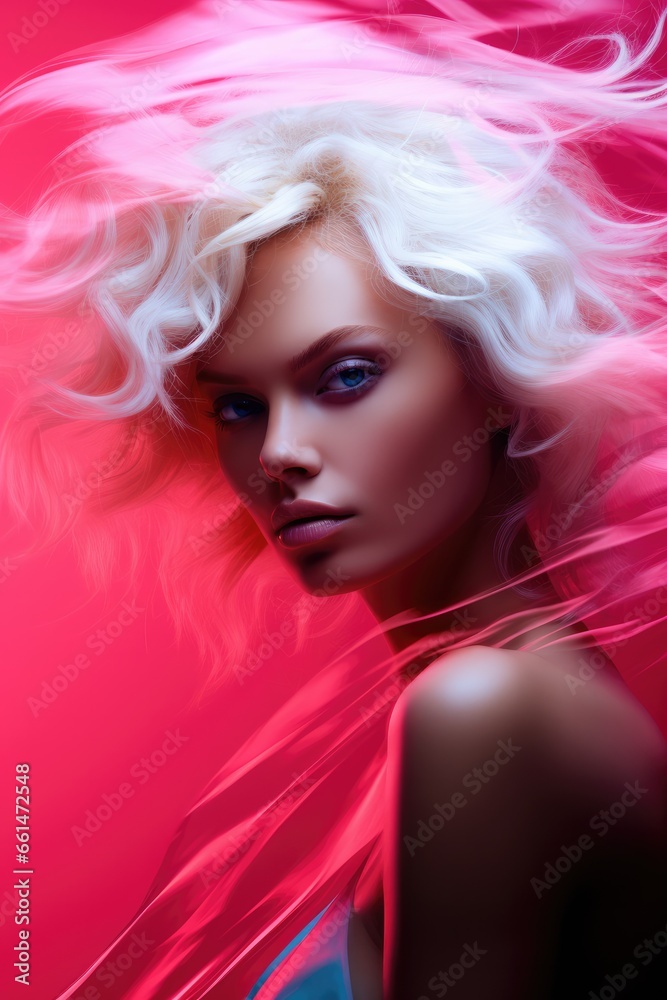 blonde woman beauty portrait, abstract post production effects, creative glamour face shot