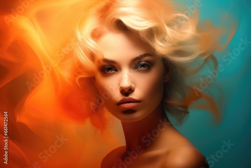 blonde woman beauty portrait  abstract post production effects  creative glamour face shot
