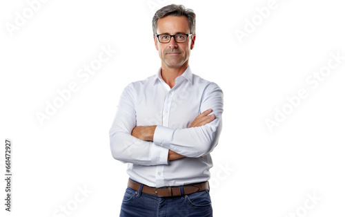 Confident Male Architect Showcasing Professionalism with Folded Arms Isolated on a Transparent Background PNG.