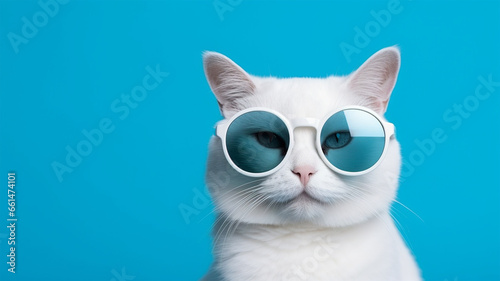 Cool cat concept design  white cat wearing eyes glasses isolated on background 