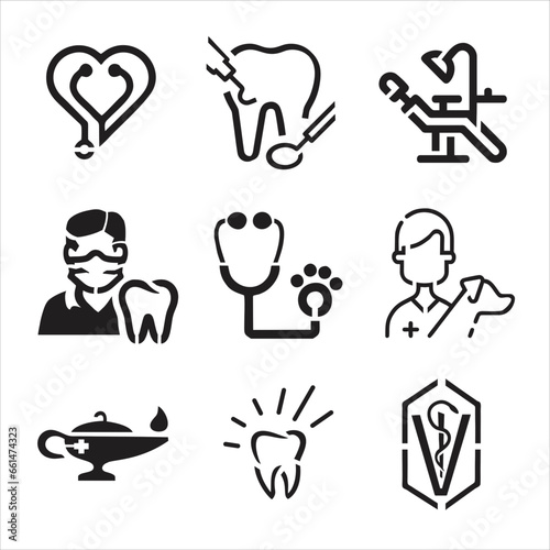 set of icons for business and medicine
