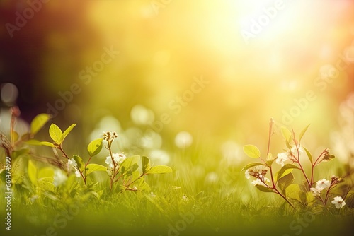 Vibrant summer meadow under sun. Meadow in full bloom. Bright and fresh scene. Nature canvas. Colorful spring in full sunlight. Garden of light. Sunny spring abloom photo