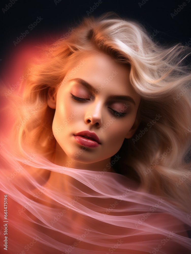blonde woman beauty portrait, abstract post production effects, creative glamour face shot, ai generated