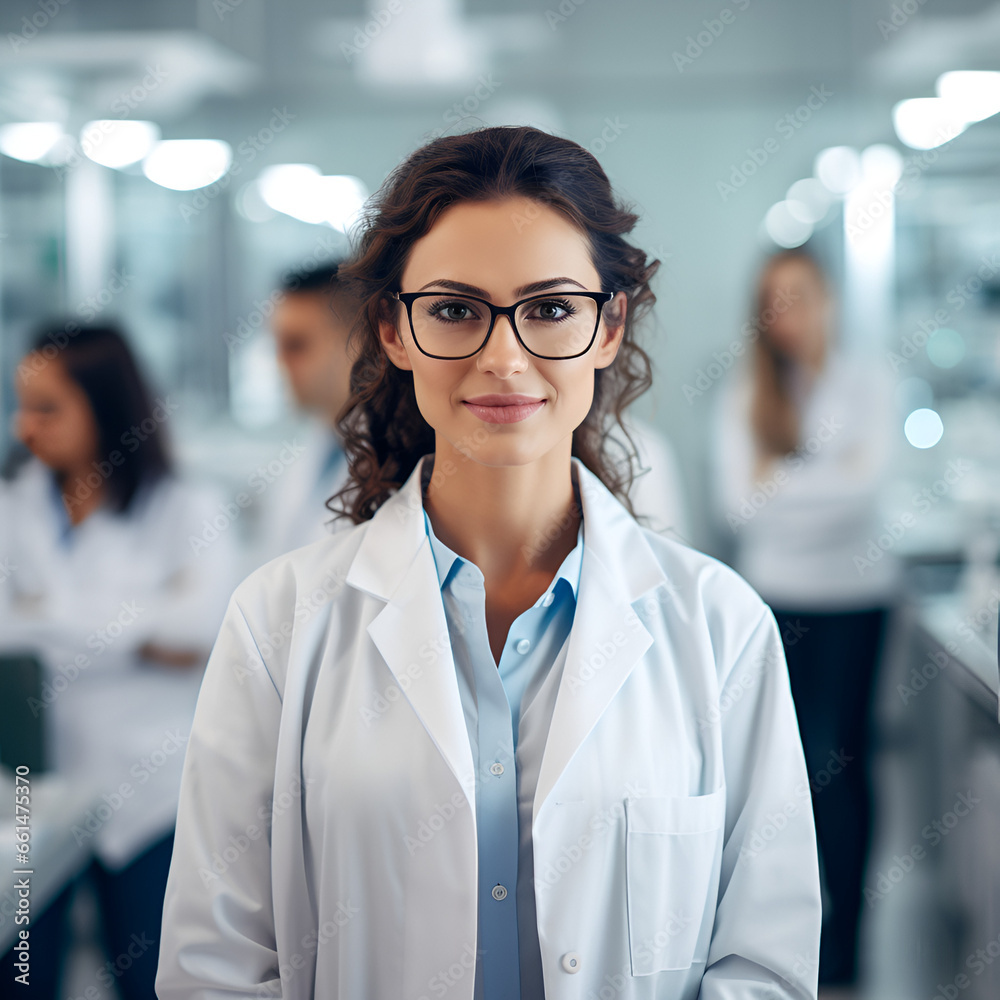 portrait of a female doctor smiling, Generative AI