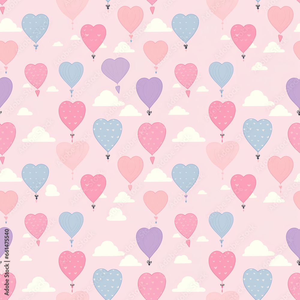 Pink Pastel Balloons Heart Seamless Pattern