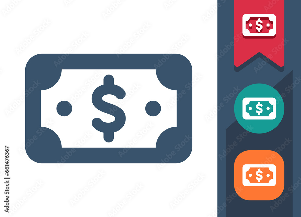 Dollar Icon. Cash, Dollar Bill, Banknote, Money Dollar Icon. Cash, Dollar Bill, Banknote, Money