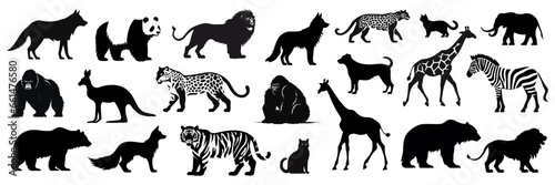 Set of silhouettes of various black animals. Vector illustration