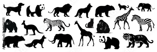 Set of silhouettes of various black animals. Vector illustration