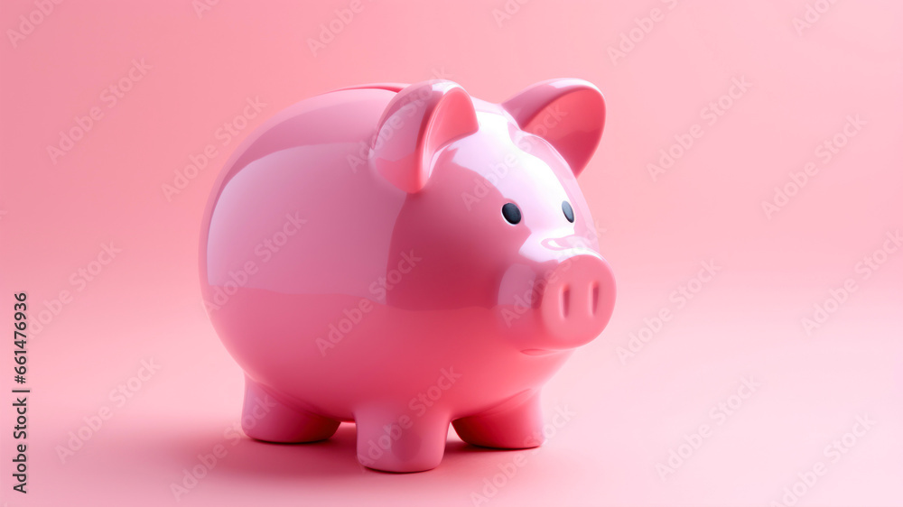 Piggy bank isolated on pink background. 3d illustration.
