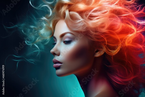 Dreamlike Portrait of a Woman with Windswept Fiery Hair