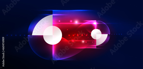 фотографія Abstract background shiny glowing neon color round elements and circles