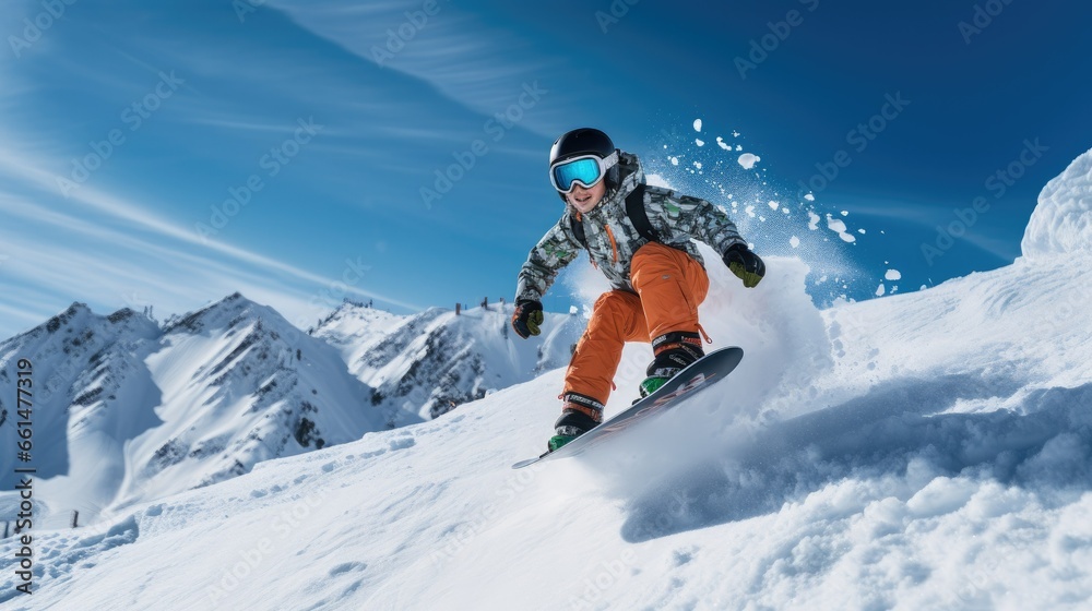 child in mid-air on a snowboard executing an impression