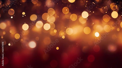 Golden and red bokeh on dark red background. Magic Christmas and New Year holyday wallpaper. Backdrop for a website