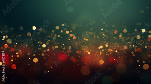 Golden and red bokeh on a dark green background. Magic Christmas and New Year holyday wallpaper. © Tetiana