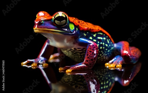 Cute little frog, colorful tropical toad.