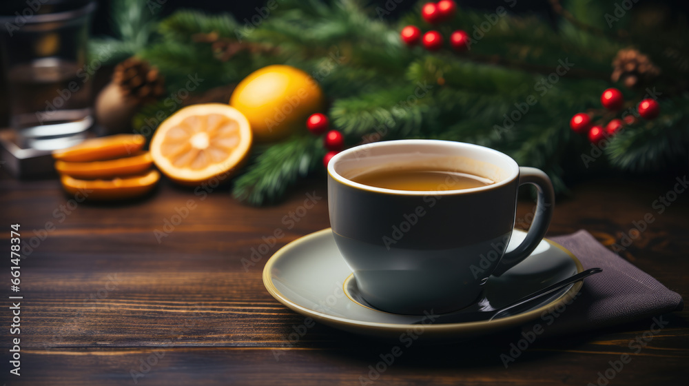 Cozy Christmas Tea with Holly and Orange Slice Cozy Christmas Tea with Holly and Orange Slice