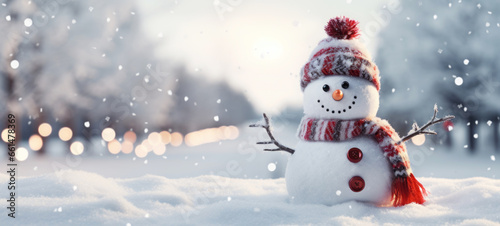 Snowman and Snowing Background. © Ms VectorPlus
