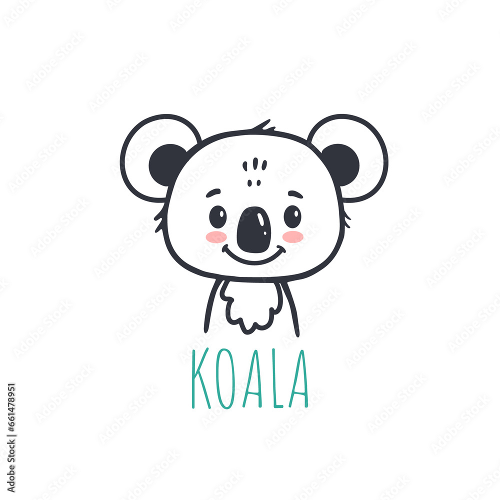 funny koala in cartoon style. Flat animal. Doodle illustration of koala head for cards, magazins, banners. funny koala in cartoon style. Flat animal. Doodle illustration of koala head for cards, magazins, banners.