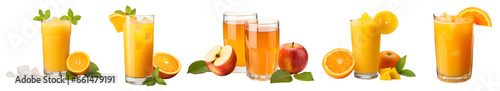 collection of fresh juice of fresh fruits of apple, orange and mango