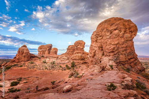 Red rock formations in the Arches National Park, Utah USA
