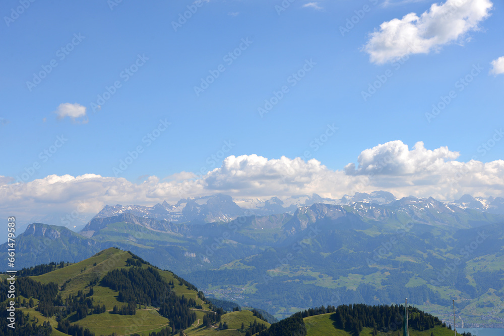 Magnificent view of the Swiss Alps from Mount Rigi