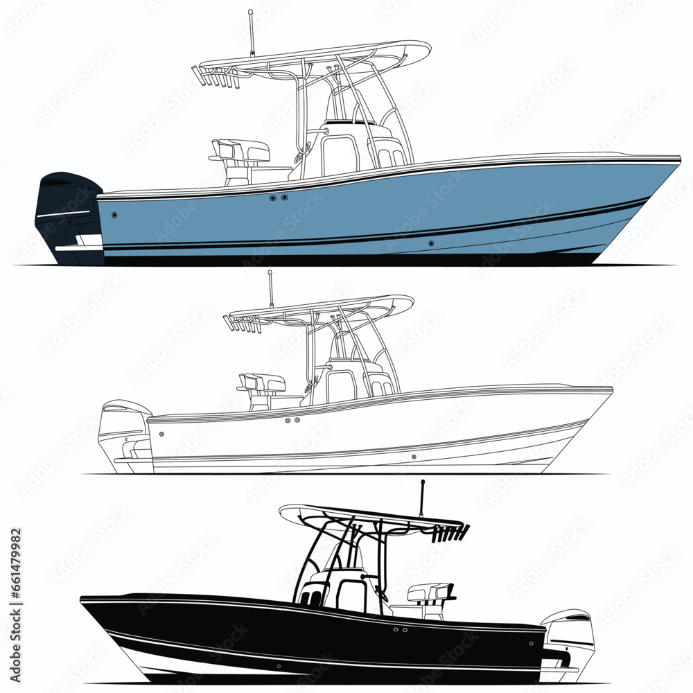 Side view fishing boat vector	

