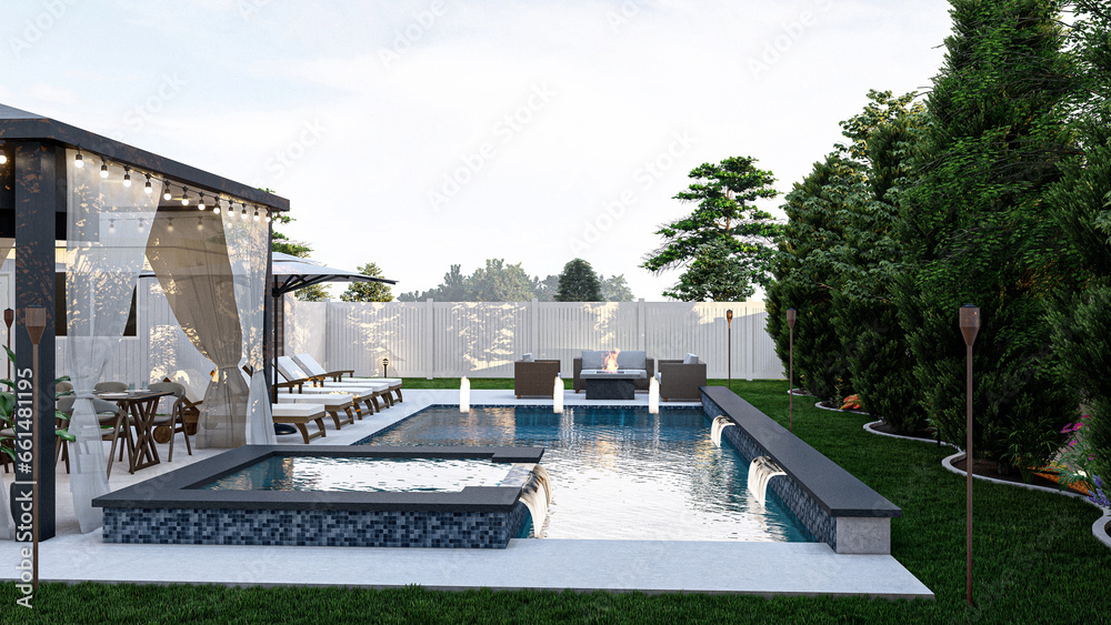 3D modeling and rendering of swimming pool design. 3D modeling and rendering of swimming pool design.