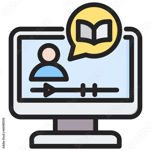 Video Lectures Outline Color Icon