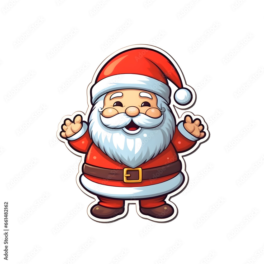 Christmas sticker, Christmas Santa with Christmas hat and Christmas dress on transparent background cutout - Generative AI Christmas sticker, Christmas Santa with Christmas hat and Christmas dress on transparent background cutout - Generative AI